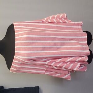 Fever Offshoulder Cotton Blouse washed Red with white stripes Wide Bell Sleeve S